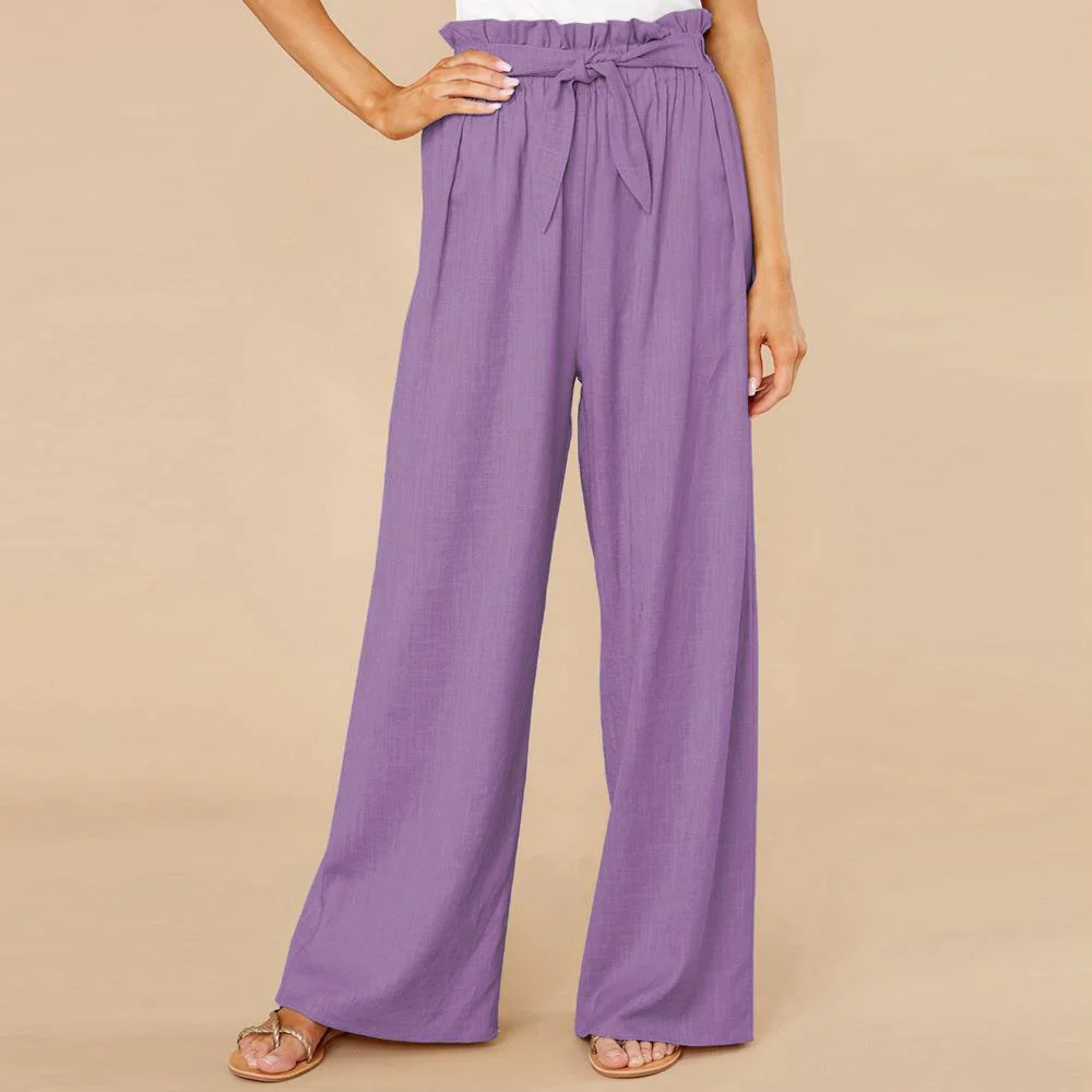 Women's Pants – High Waist – Wide Legs – Elastic Waistband – Breathable Fabric - Image 4