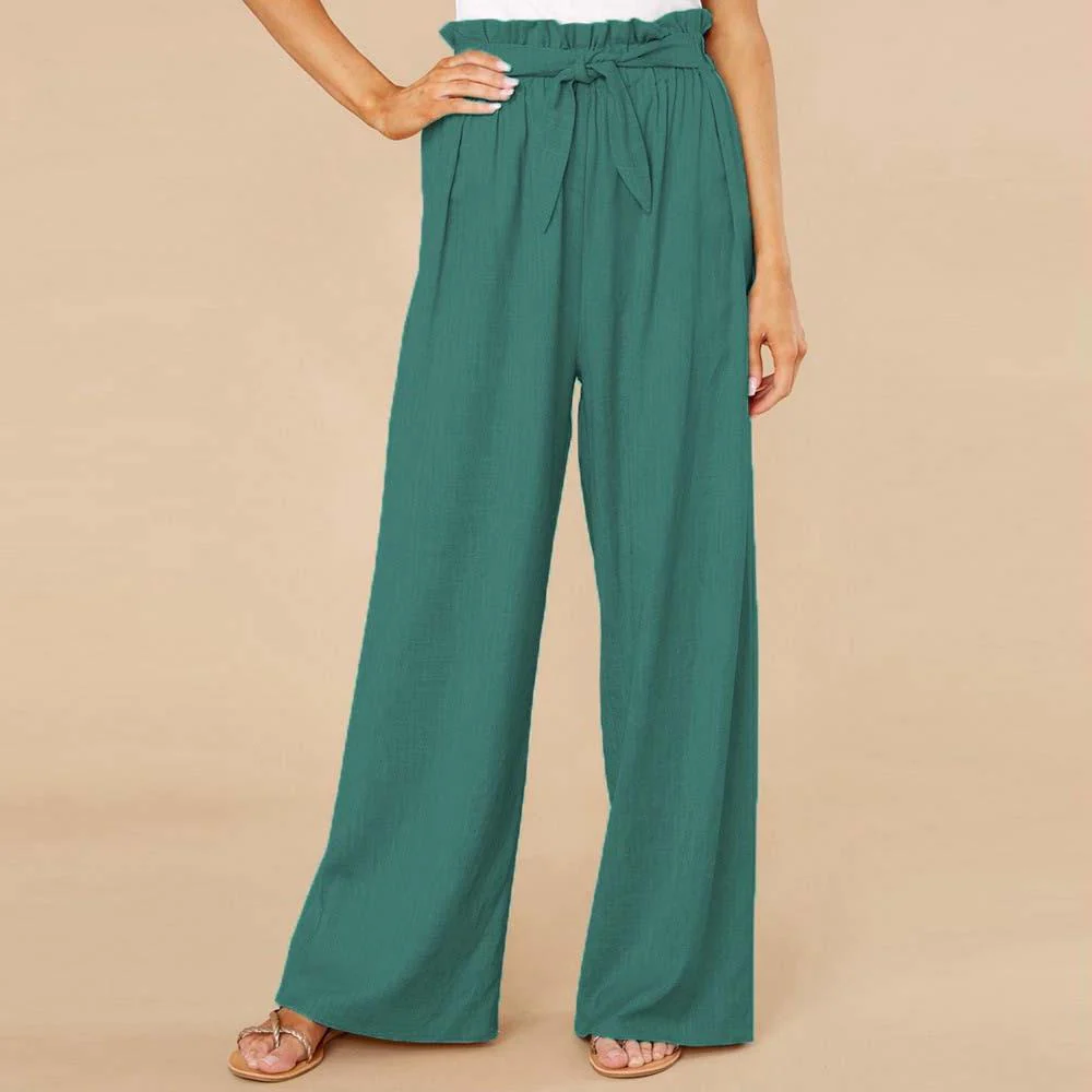 Women's Pants – High Waist – Wide Legs – Elastic Waistband – Breathable Fabric - Image 7