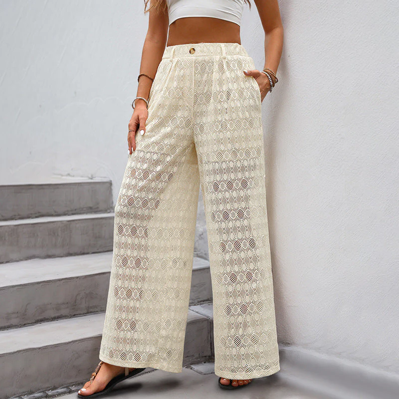 Women's Pants – High Waist – Wide Legs – Transparent Lace – With Pockets - Image 3