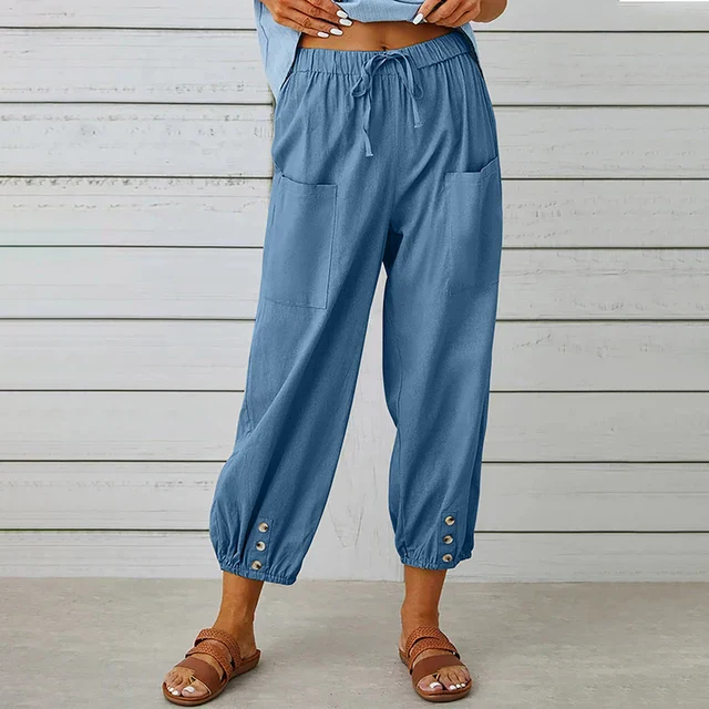 Women's Pants – Loose Fit – Breathable Fabric – Elastic Waist – Ankle Height - Image 2
