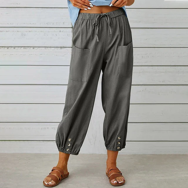 Women's Pants – Loose Fit – Breathable Fabric – Elastic Waist – Ankle Height - Image 3
