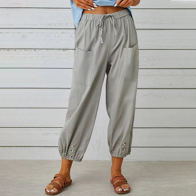 Women's Pants – Loose Fit – Breathable Fabric – Elastic Waist – Ankle Height - Image 7
