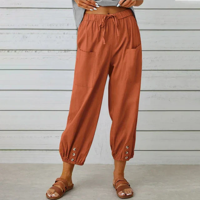 Women's Pants – Loose Fit – Breathable Fabric – Elastic Waist – Ankle Height - Image 9