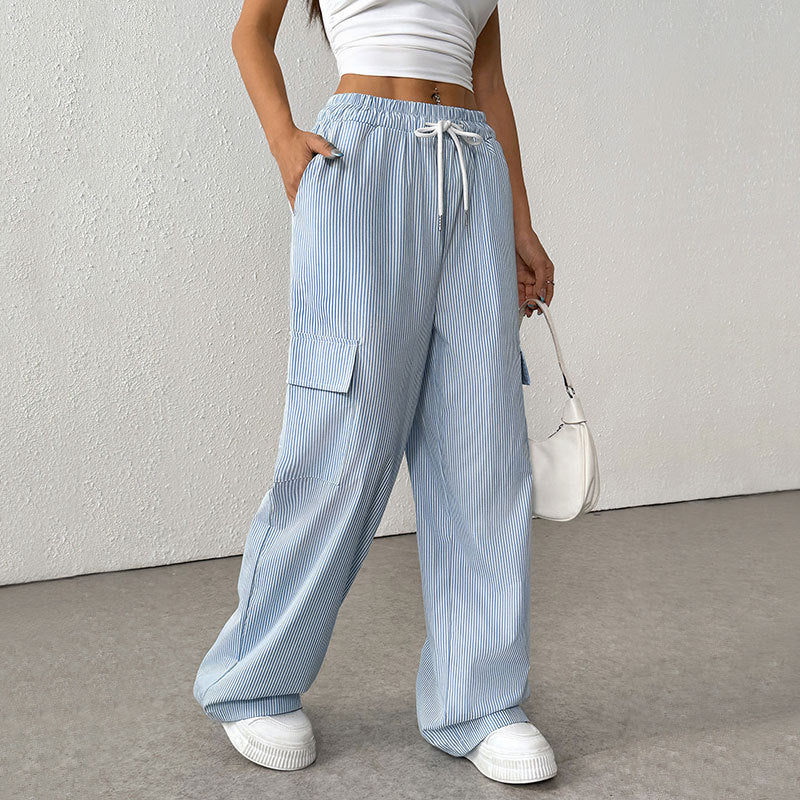 Women's Trousers – Loose Fit – Full Length – Breathable Fabric – Striped – With Pockets - Image 4