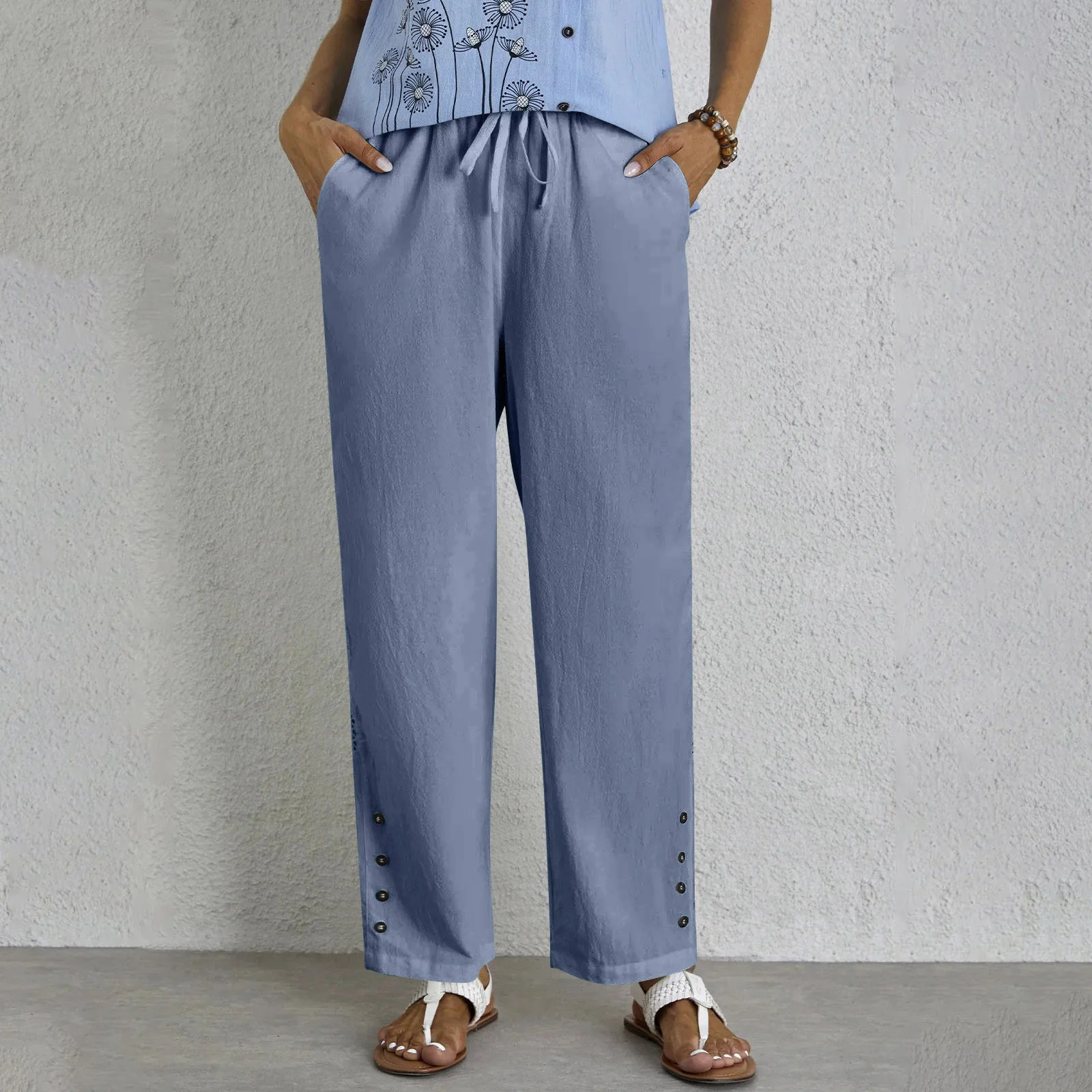 Ladies Pants – Relaxed Fit – Straight Legs – Breathable – Drawstring Waist – Full Length - Image 2
