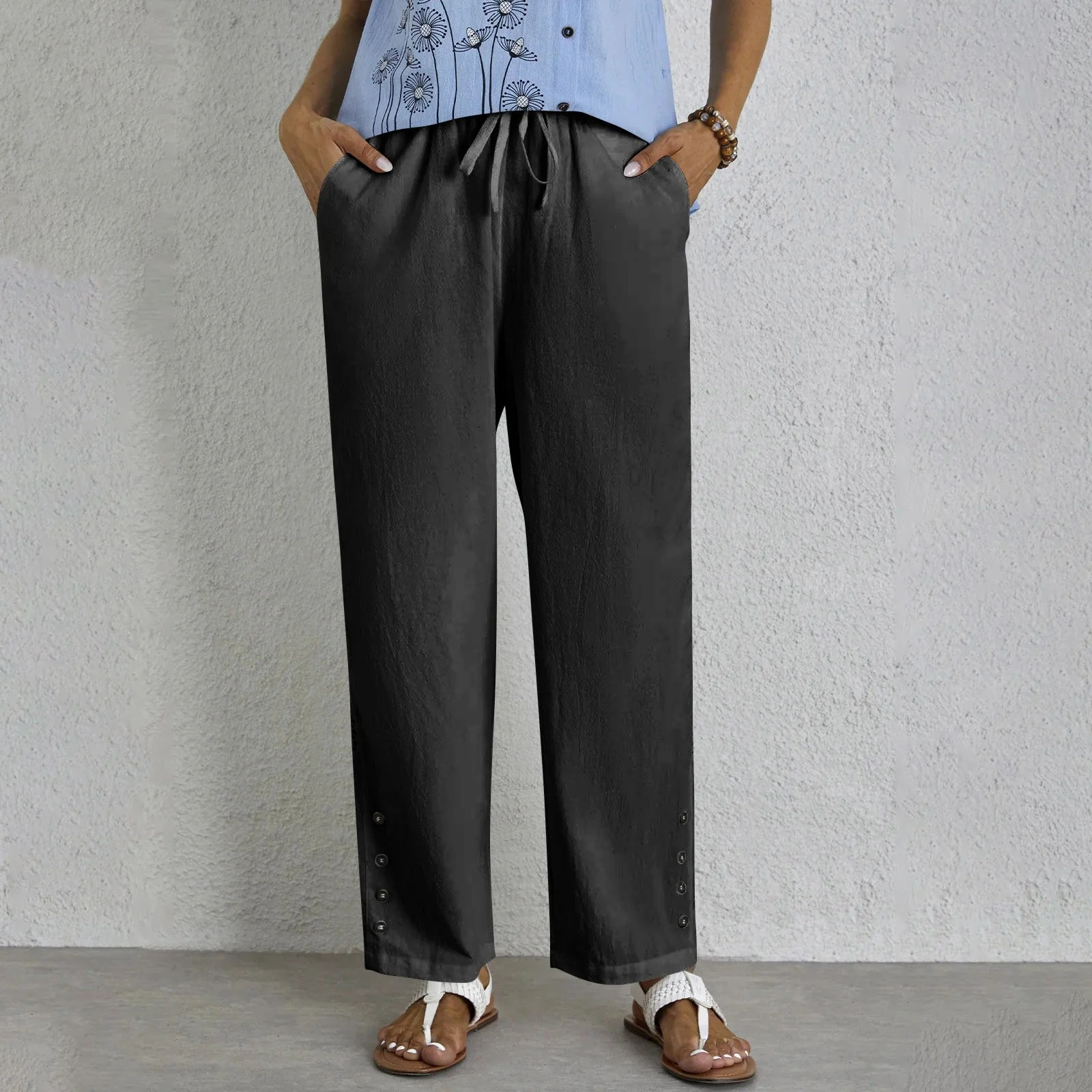 Ladies Pants – Relaxed Fit – Straight Legs – Breathable – Drawstring Waist – Full Length - Image 3
