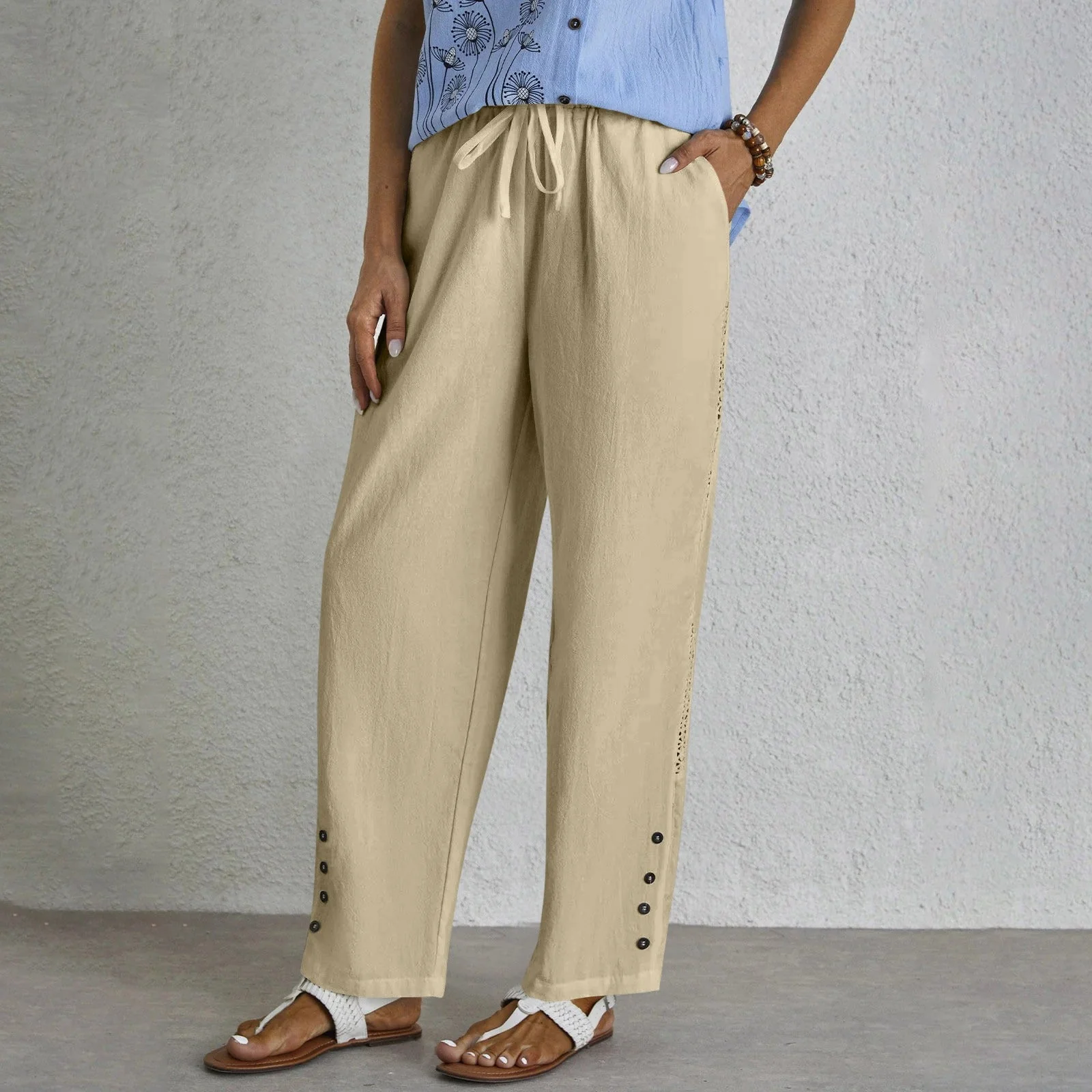 Ladies Pants – Relaxed Fit – Straight Legs – Breathable – Drawstring Waist – Full Length - Image 5