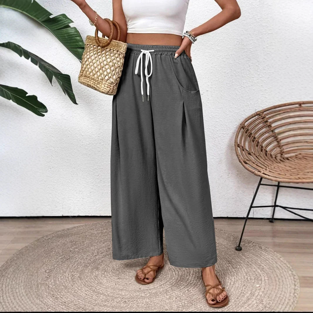 Women's Pants – Wide Leg – Breathable Material – Elastic Waist – Full Length - Image 2