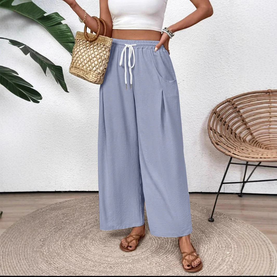Women's Pants – Wide Leg – Breathable Material – Elastic Waist – Full Length - Image 3