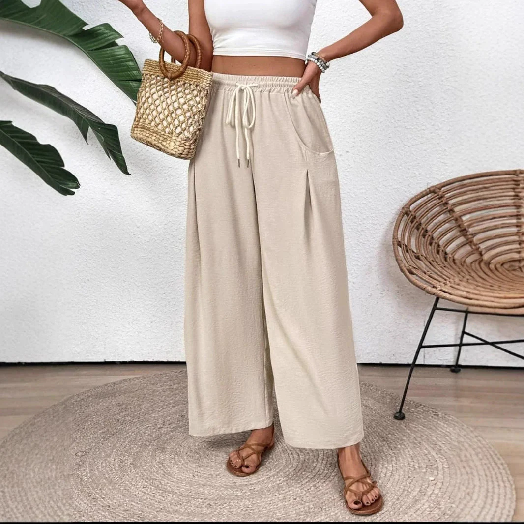 Women's Pants – Wide Leg – Breathable Material – Elastic Waist – Full Length - Image 4
