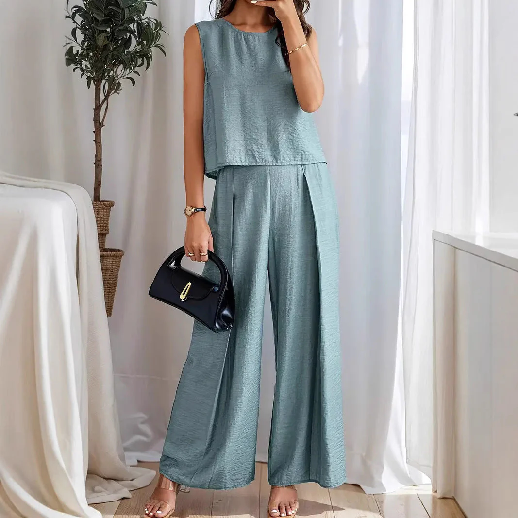 Ladies Pants – Wide Leg – High Waist – Front Pleat – Breathable Linen Cotton - Image 2