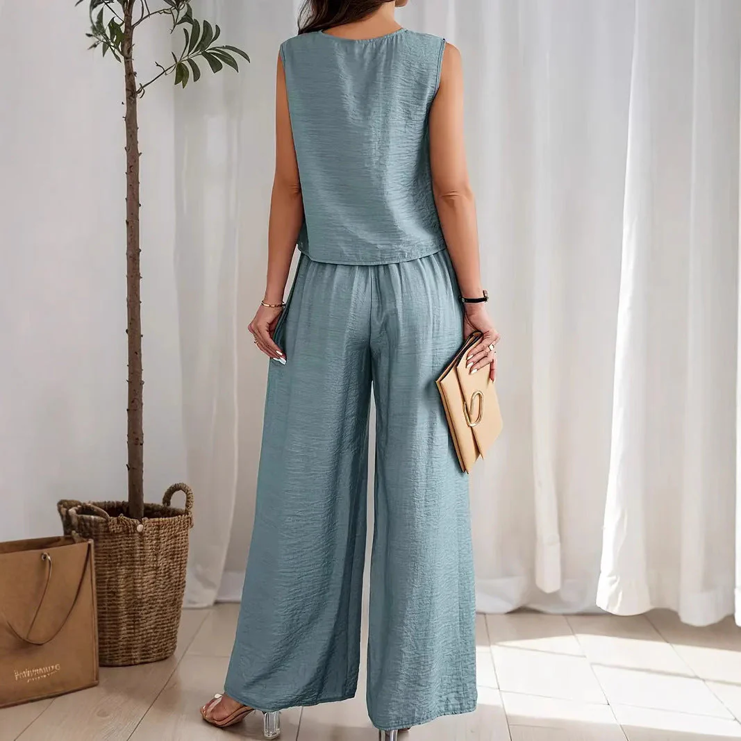 Ladies Pants – Wide Leg – High Waist – Front Pleat – Breathable Linen Cotton - Image 3
