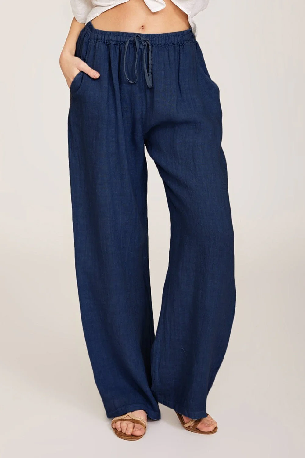 Women's Pants – Wide-Leg Fit – Breathable Fabric – Elastic Waist with Drawstring – With Pockets - Image 2
