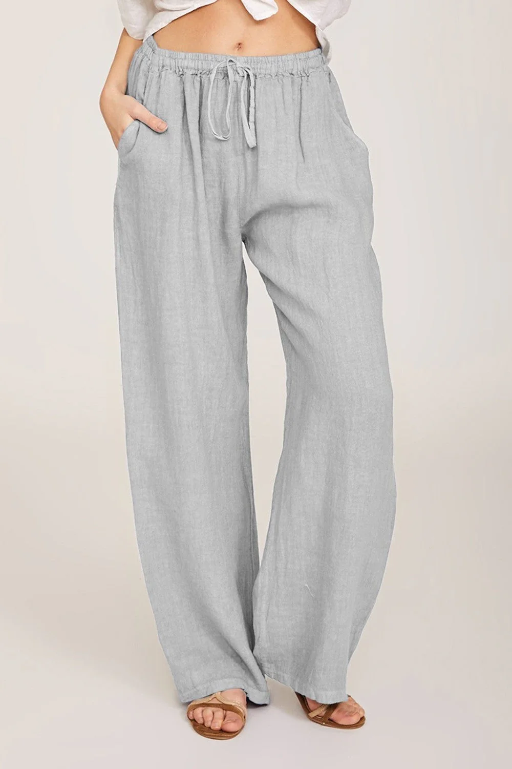 Women's Pants – Wide-Leg Fit – Breathable Fabric – Elastic Waist with Drawstring – With Pockets - Image 3