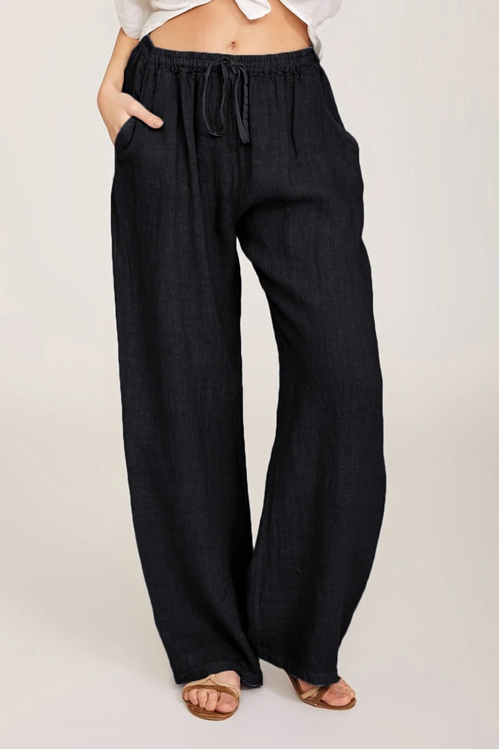 Women's Pants – Wide-Leg Fit – Breathable Fabric – Elastic Waist with Drawstring – With Pockets - Image 4