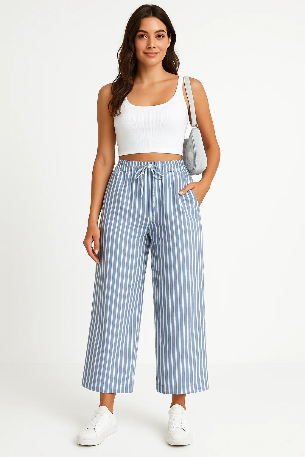 Ladies Pants – Wide Legs – Breathable Material – Casual Fit – Striped Design - Image 2