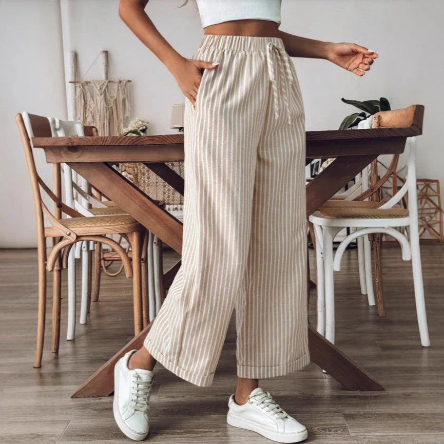 Ladies Pants – Wide Legs – Breathable Material – Casual Fit – Striped Design - Image 3