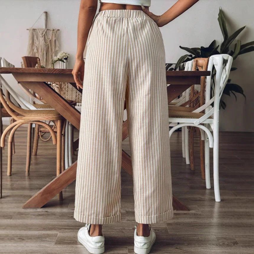 Ladies Pants – Wide Legs – Breathable Material – Casual Fit – Striped Design - Image 4