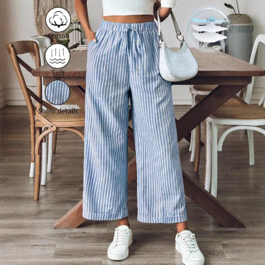 Ladies Pants – Wide Legs – Breathable Material – Casual Fit – Striped Design - Image 5