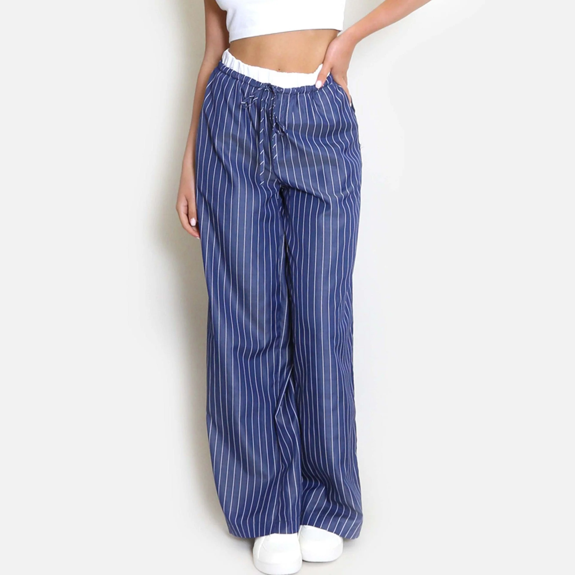 Ladies Pants – Wide Legs – Breathable Material – Drawstring Waist – With Pockets - Image 4