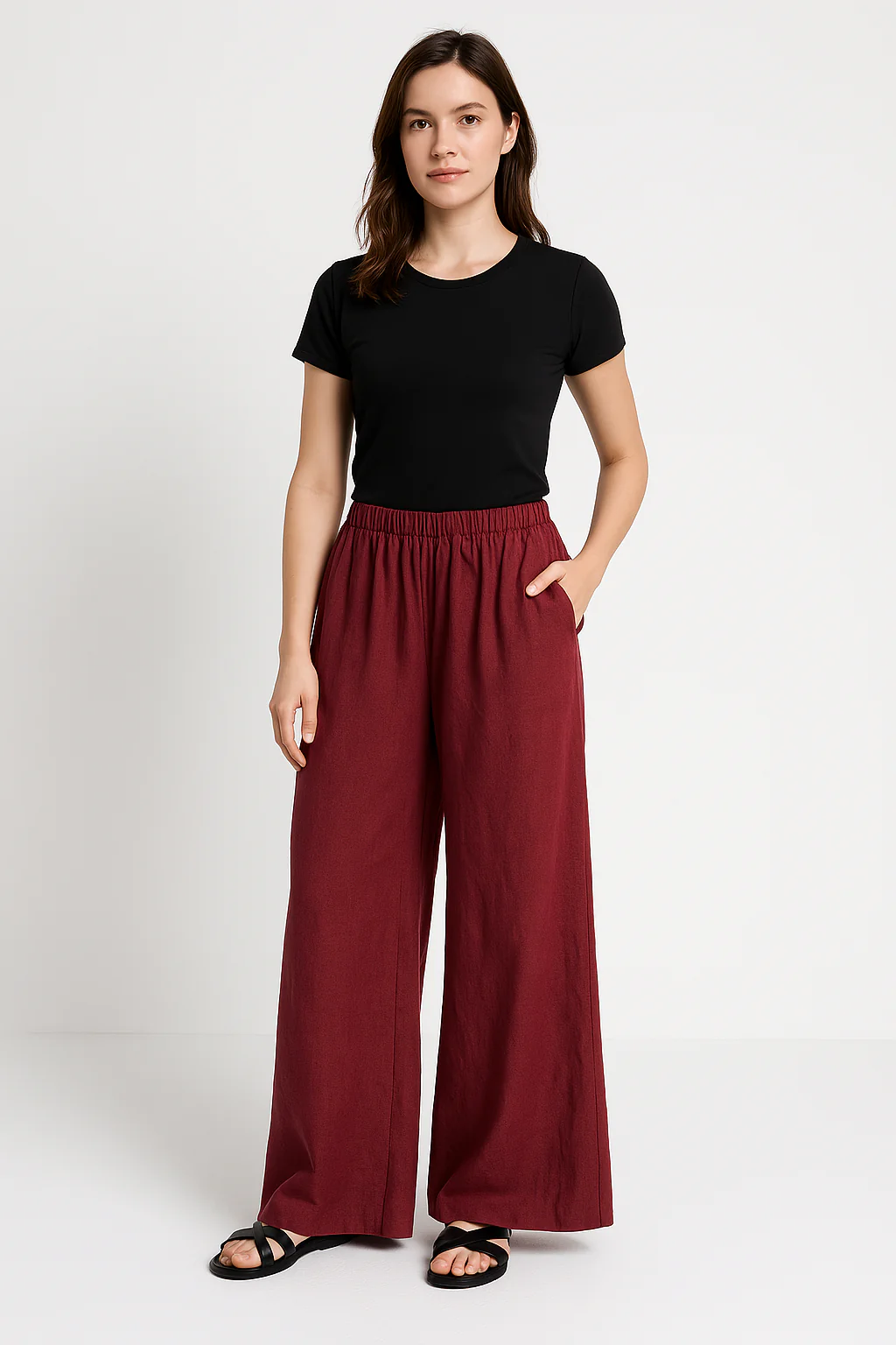 Women's Pants – Wide Legs – Breathable Material – Elastic Waist – Relaxed Fit - Image 3