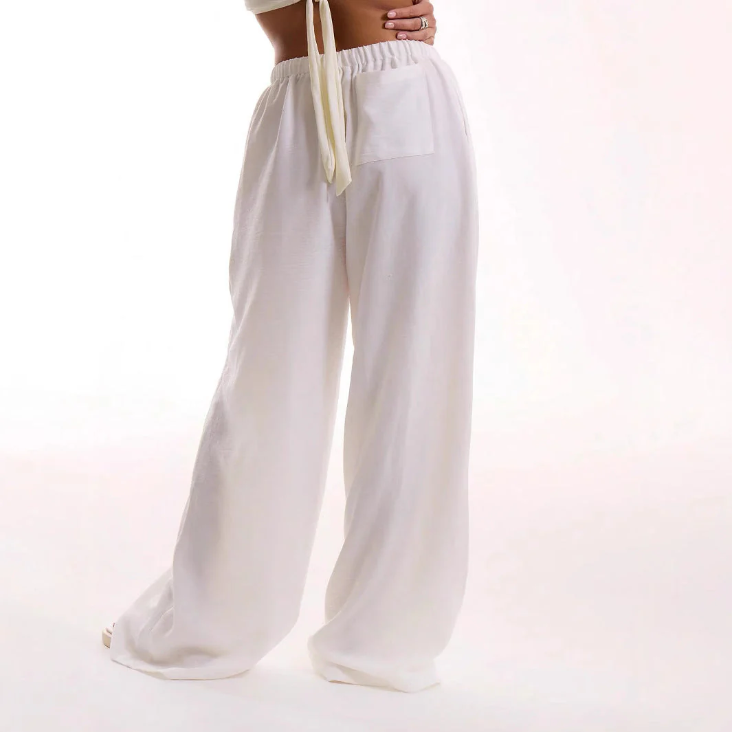 Women's Pants – Wide Legs – Breathable Material – Elastic Waist – Relaxed Fit - Image 3