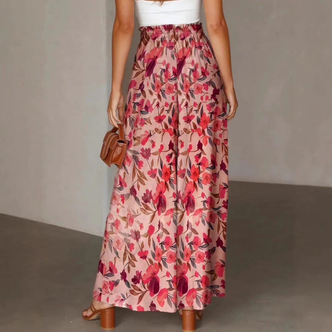 Ladies Pants – Wide Legs – Chiffon – High Waist – Floral Print – Drawstring Waistband – Full Length - Image 5