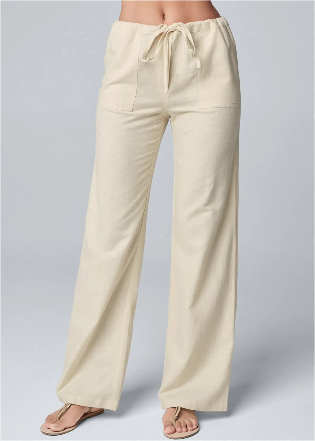 Ladies Pants – Wide Legs – High Waist – Elastic Waistband with Drawstring - Image 2