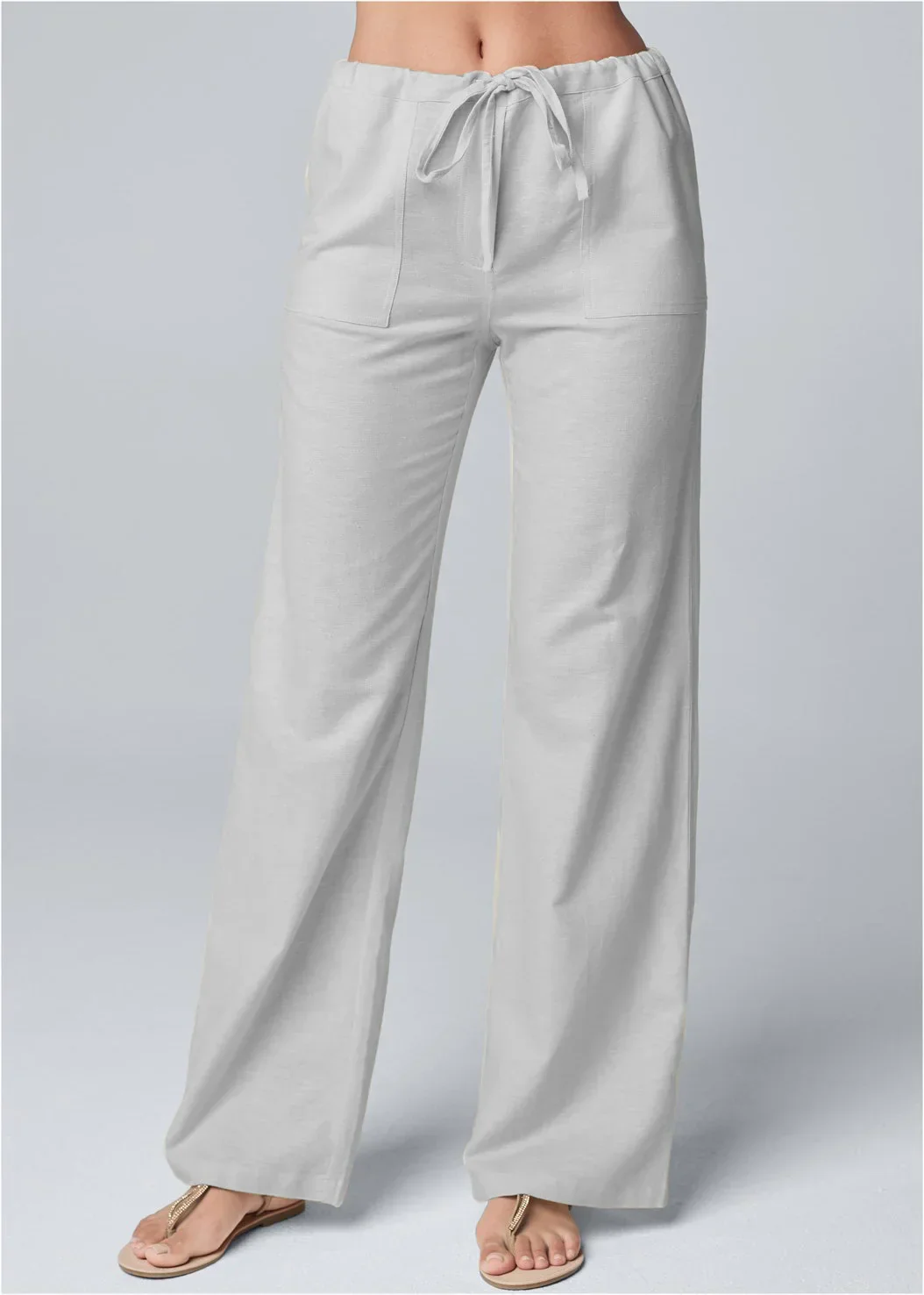 Ladies Pants – Wide Legs – High Waist – Elastic Waistband with Drawstring - Image 3