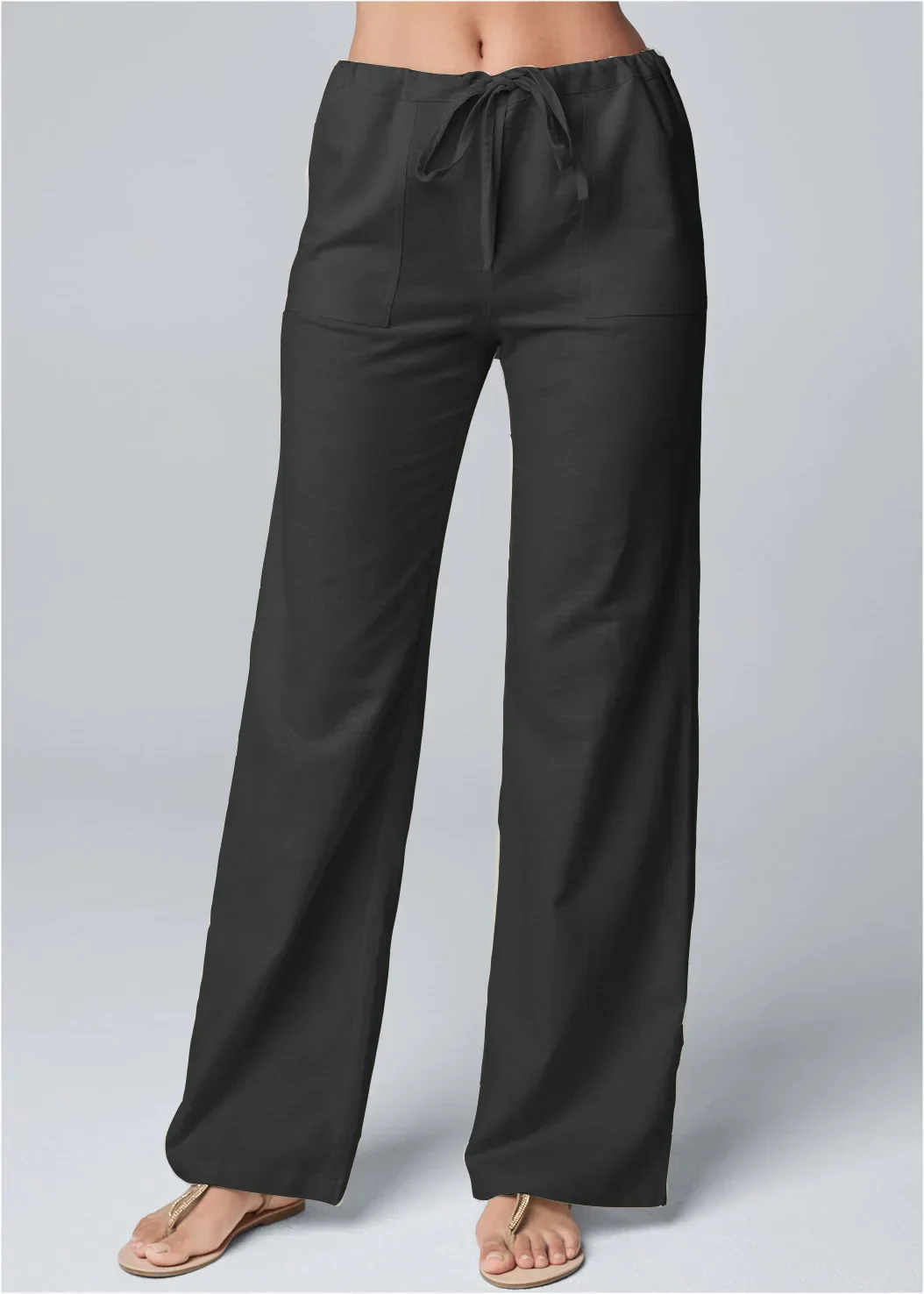Ladies Pants – Wide Legs – High Waist – Elastic Waistband with Drawstring - Image 4