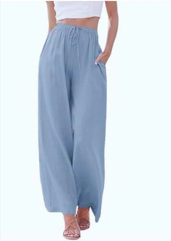 Ladies Trousers – Wide Legs – Relaxed Fit – Breathable – Drawstring Waist – Pockets - Image 10