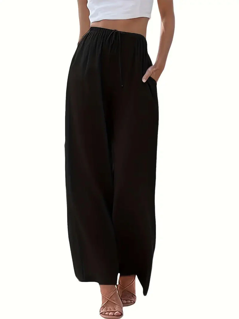 Ladies Trousers – Wide Legs – Relaxed Fit – Breathable – Drawstring Waist – Pockets - Image 2