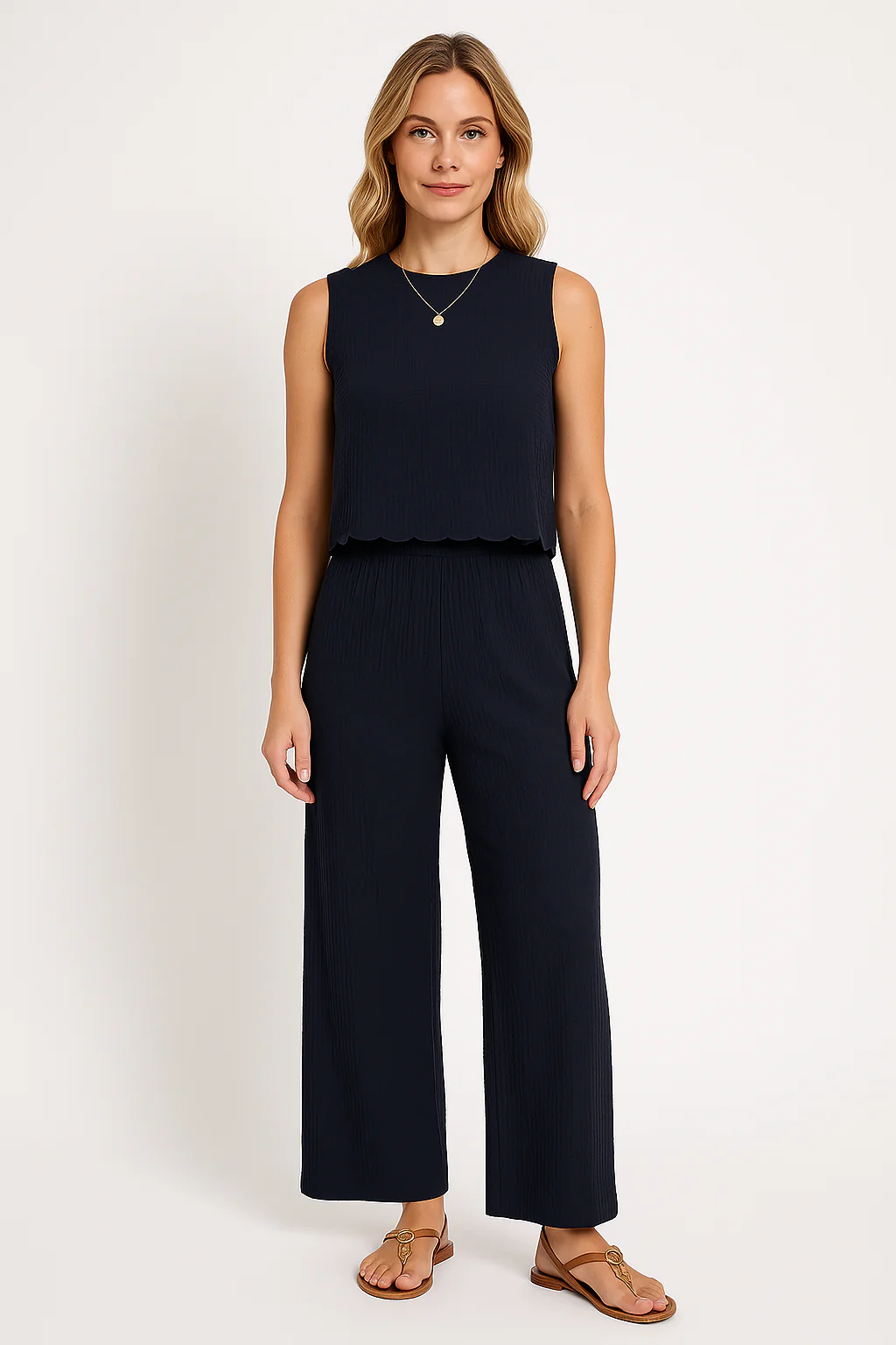 Ladies Trousers – Wide Legs – Relaxed Fit – Breathable Crinkle Fabric – Full Length - Image 2