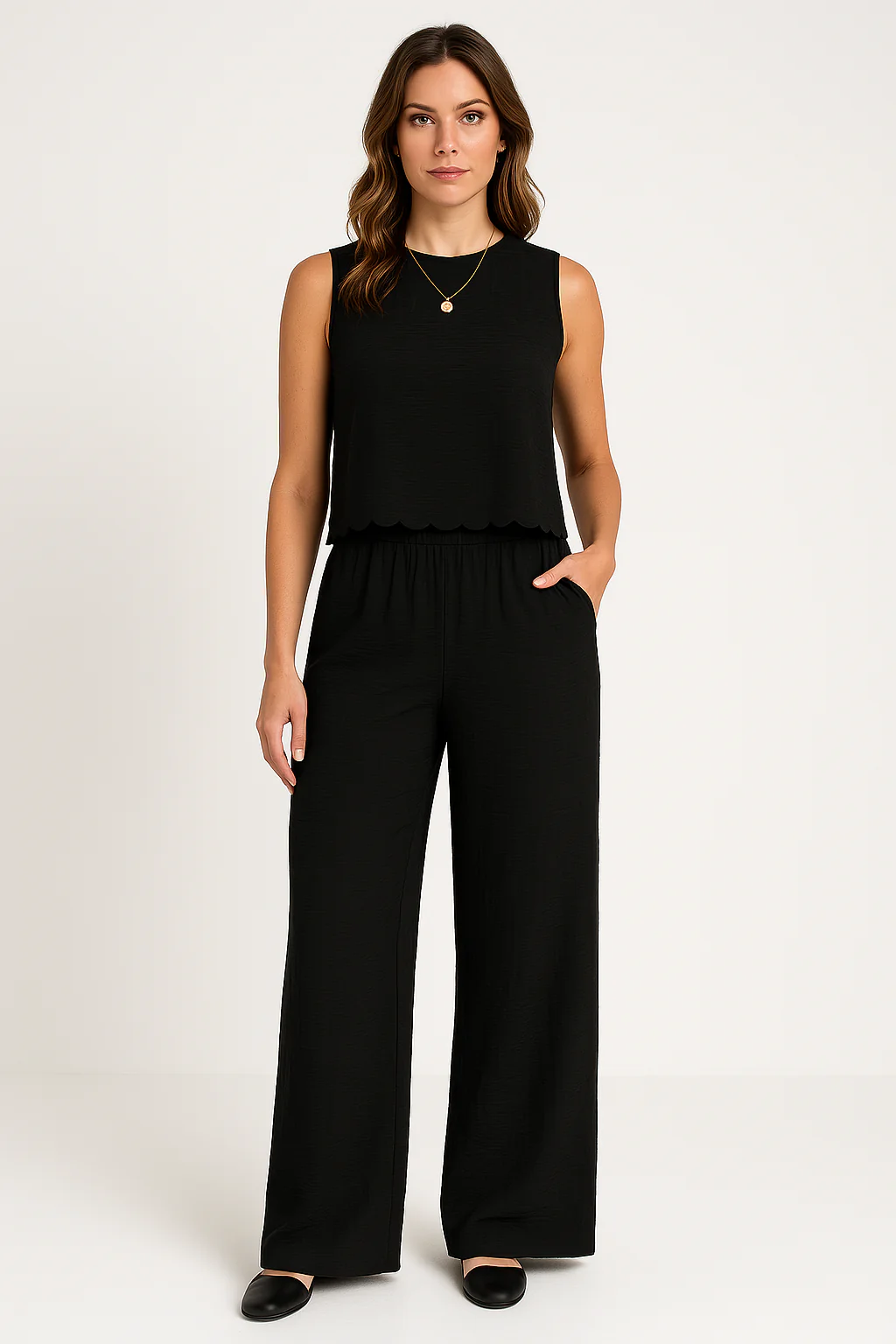 Ladies Trousers – Wide Legs – Relaxed Fit – Breathable Crinkle Fabric – Full Length - Image 3