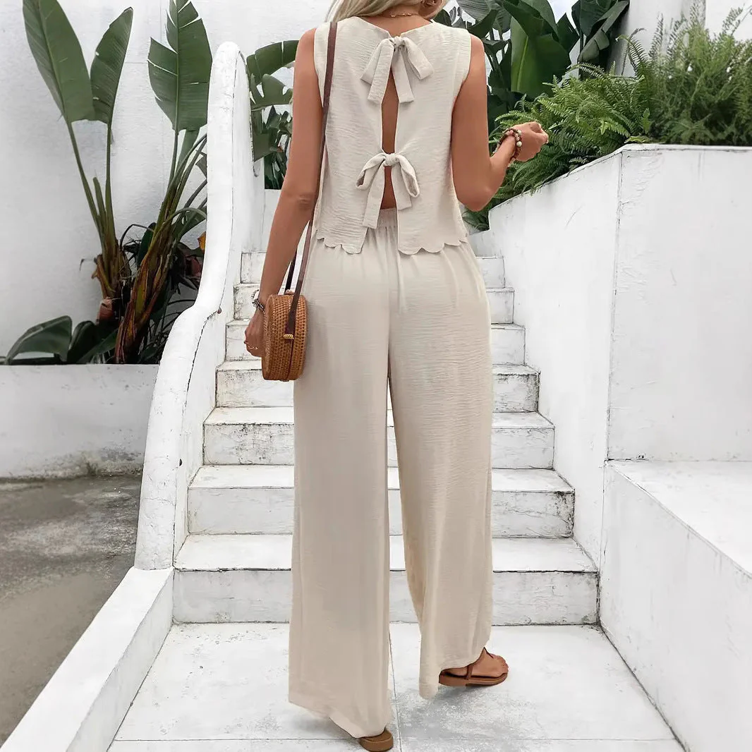 Ladies Trousers – Wide Legs – Relaxed Fit – Breathable Crinkle Fabric – Full Length - Image 5