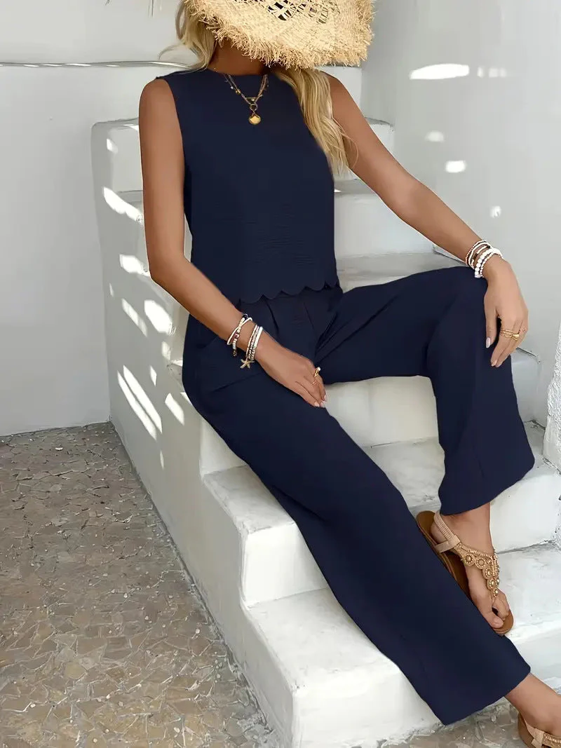 Ladies Trousers – Wide Legs – Relaxed Fit – Breathable Crinkle Fabric – Full Length - Image 7