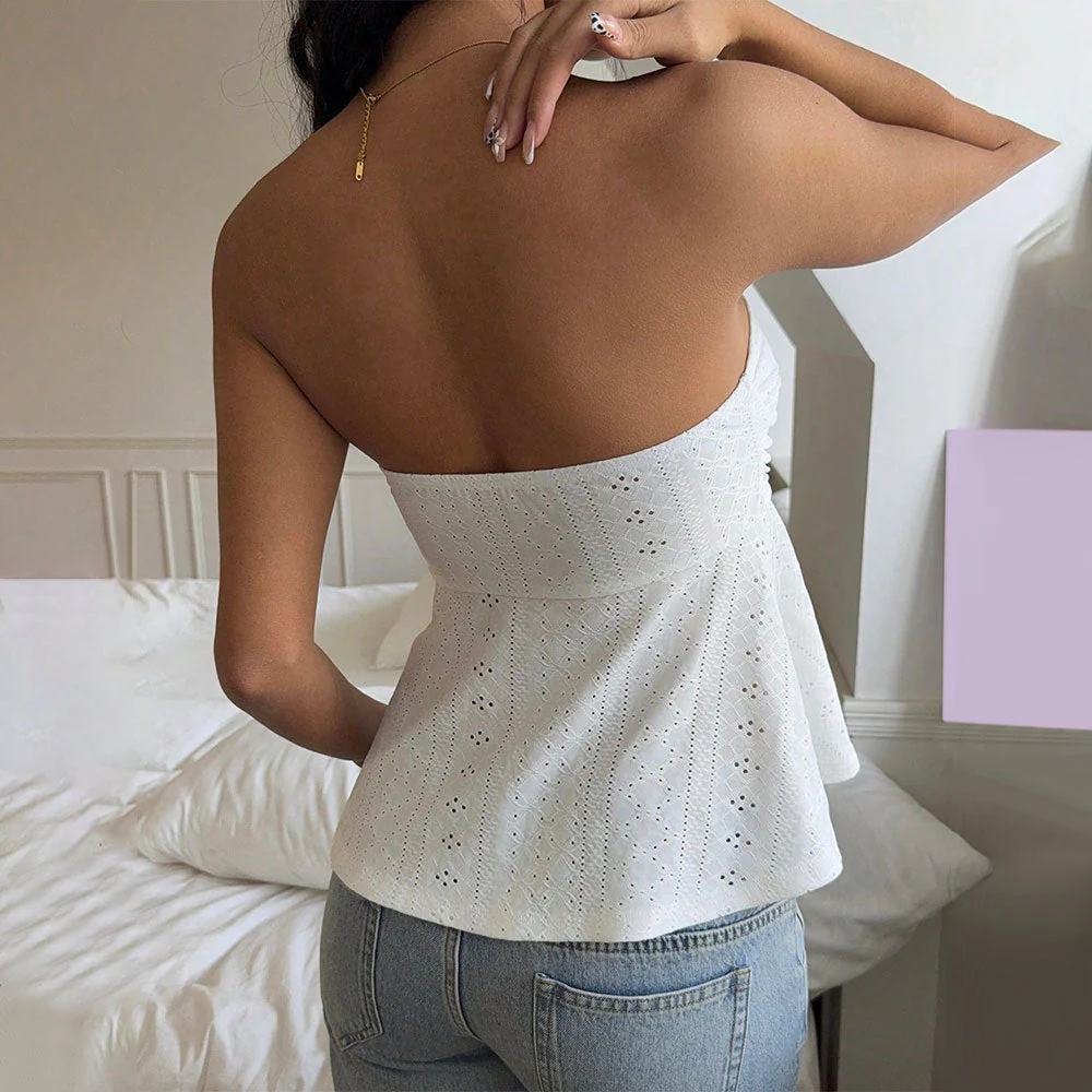 Women's bustier top – strapless – breathable fabric – ruffles – cropped model - Image 2