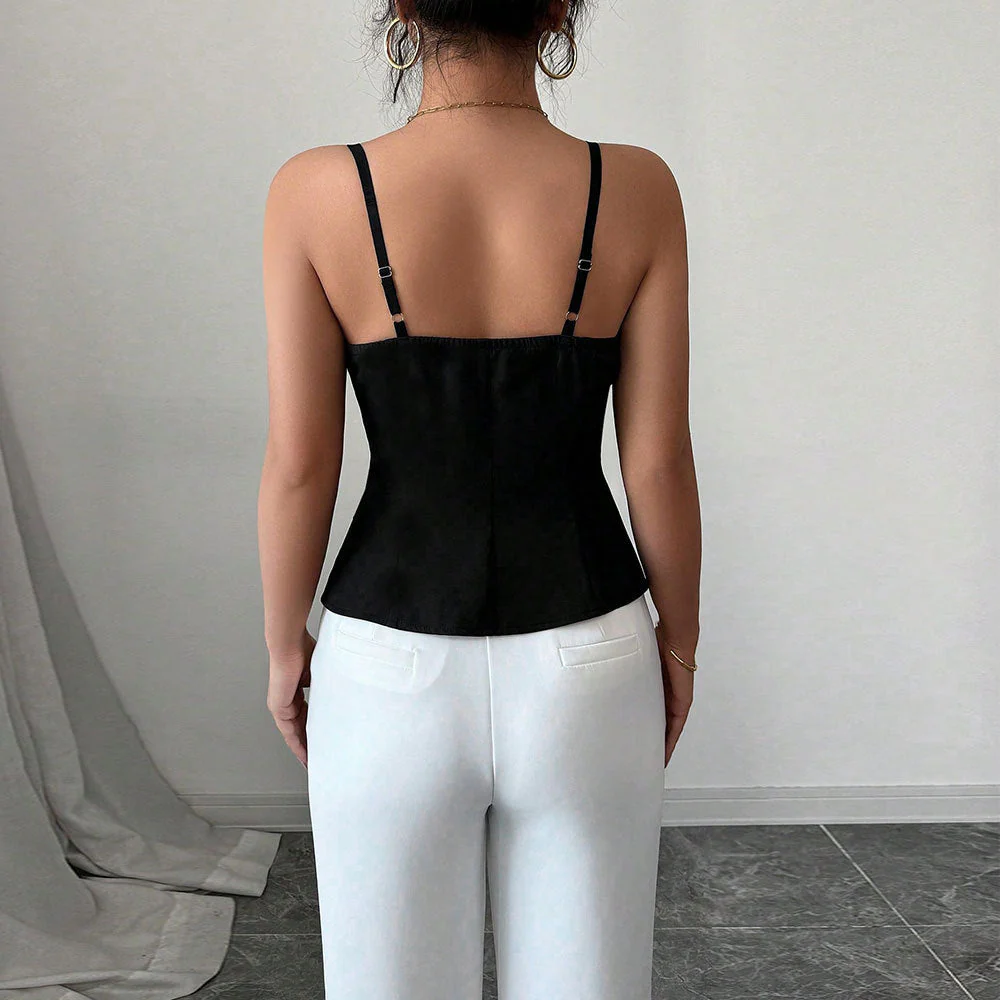 Ladies Camisole Top – Slim Fit – Spaghetti Straps – Ruched Front – Waist Cut-Out - Image 3