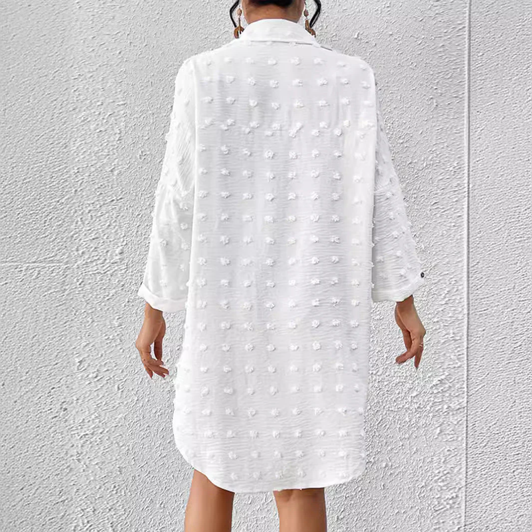 Women's Cardigan Blouse – Oversized Fit – Chiffon Look – Pom-pom Detail – Long Model - Image 2