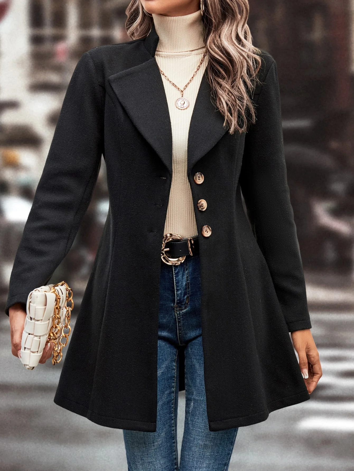 Ladies Cardigan Coat – Tailored Fit – Wool Look – Single-Breasted Closure - Image 2