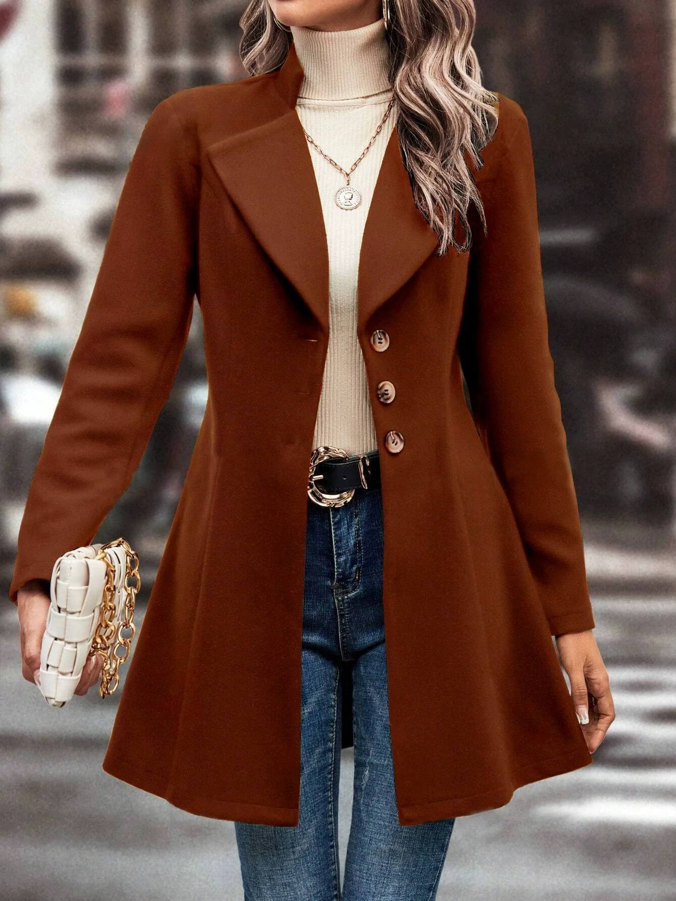 Ladies Cardigan Coat – Tailored Fit – Wool Look – Single-Breasted Closure - Image 3