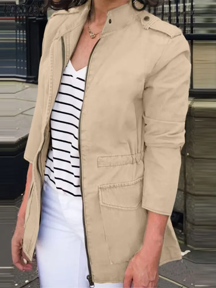 Women's Cargo Jacket – Relaxed Fit – Cotton – Zip Closure – Stand-up Collar – Flap Pockets - Image 3
