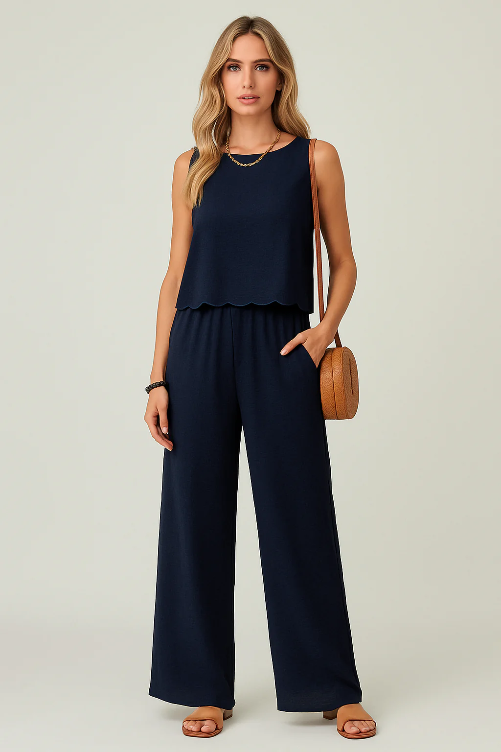 Women's Co-ord Set – Breathable Fabric – Wide Legs – Sleeveless Top – Relaxed Fit - Image 2