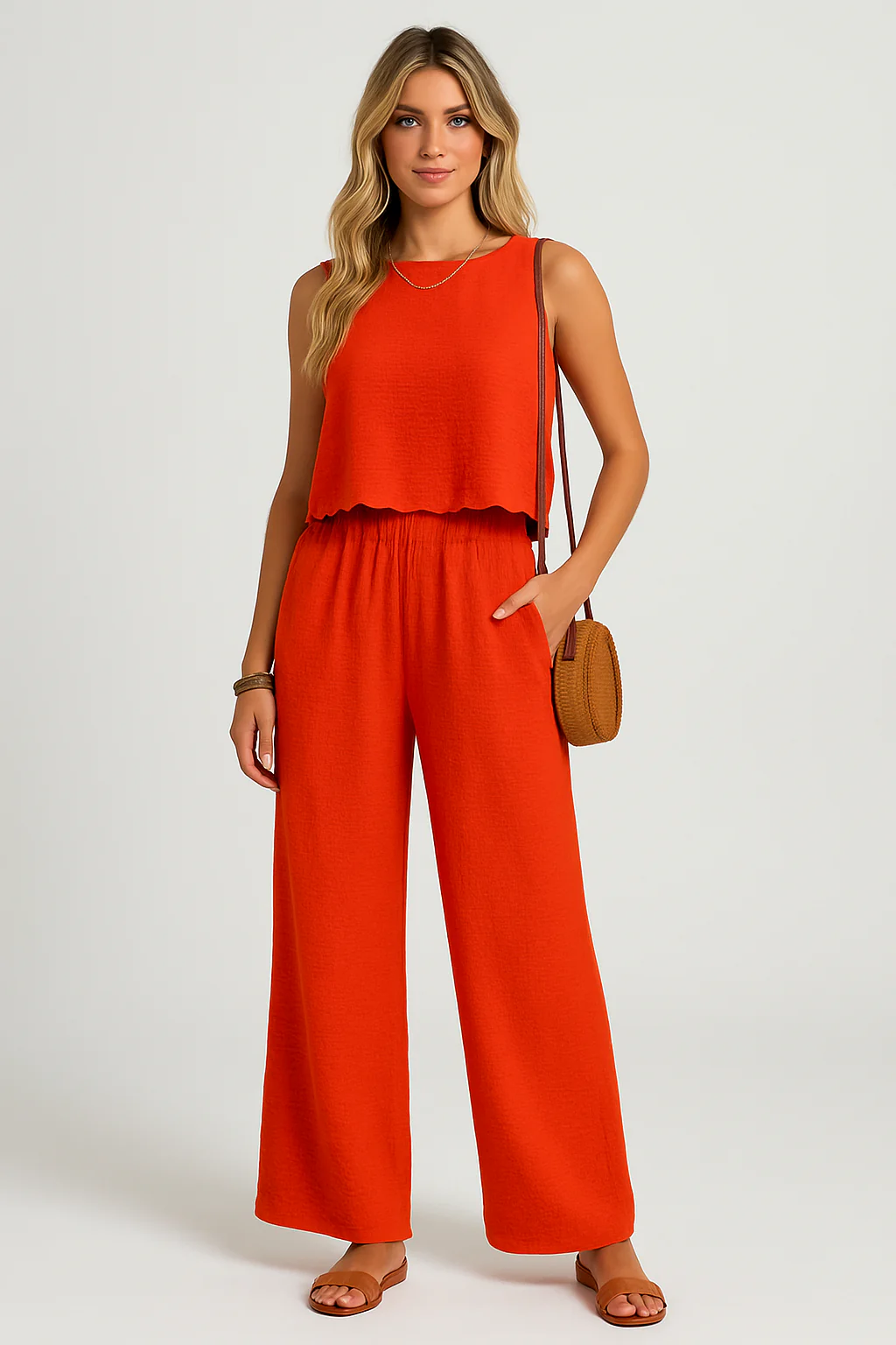 Women's Co-ord Set – Breathable Fabric – Wide Legs – Sleeveless Top – Relaxed Fit - Image 3
