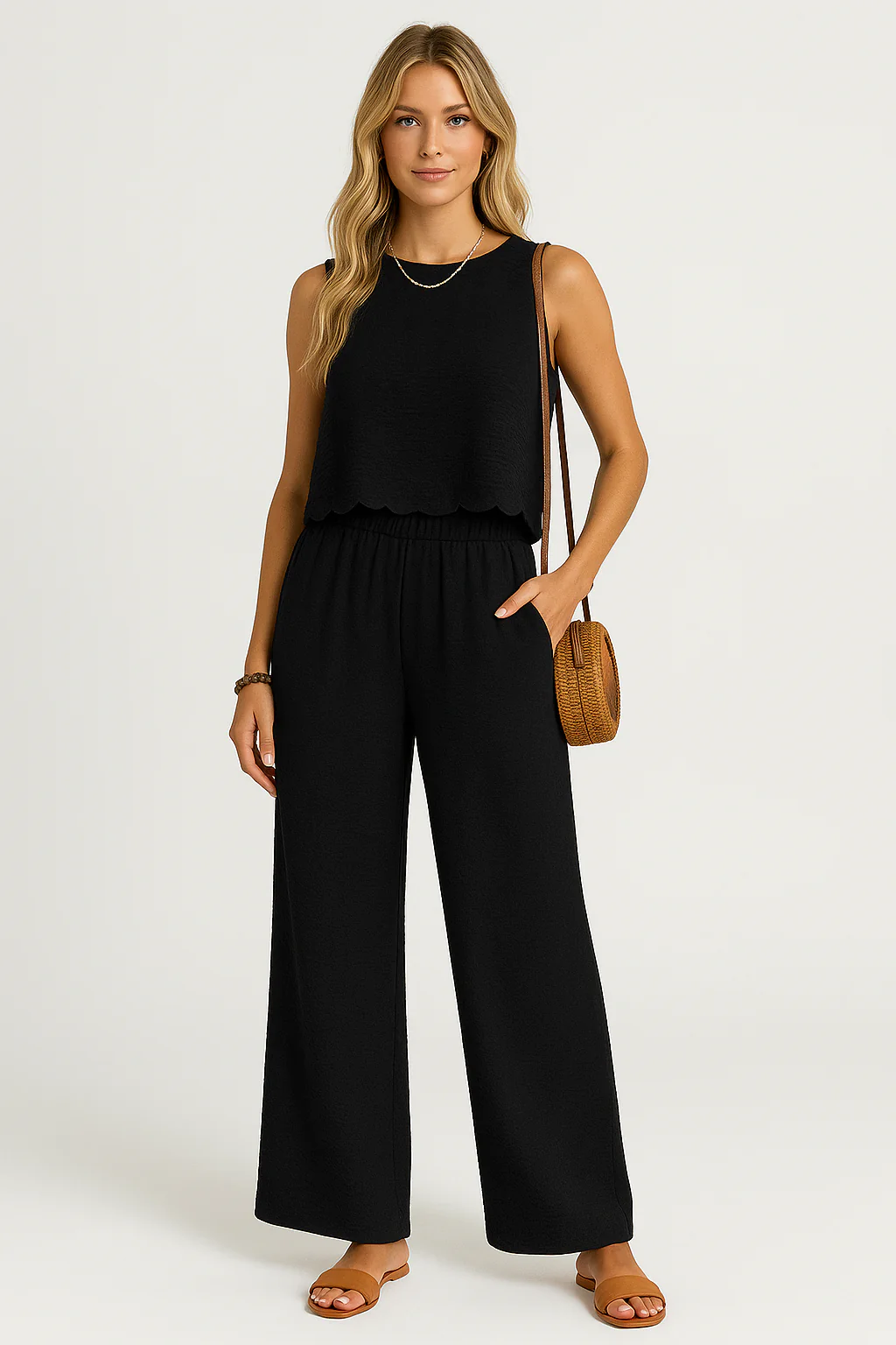 Women's Co-ord Set – Breathable Fabric – Wide Legs – Sleeveless Top – Relaxed Fit - Image 4