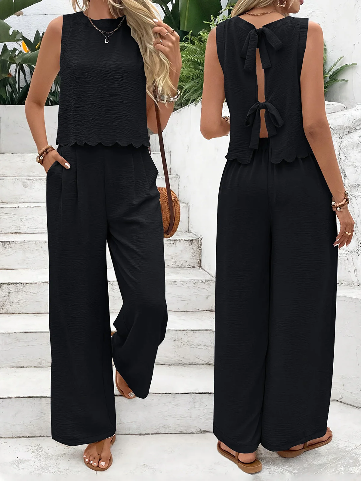 Women's Co-ord Set – Breathable Fabric – Wide Legs – Sleeveless Top – Relaxed Fit - Image 8