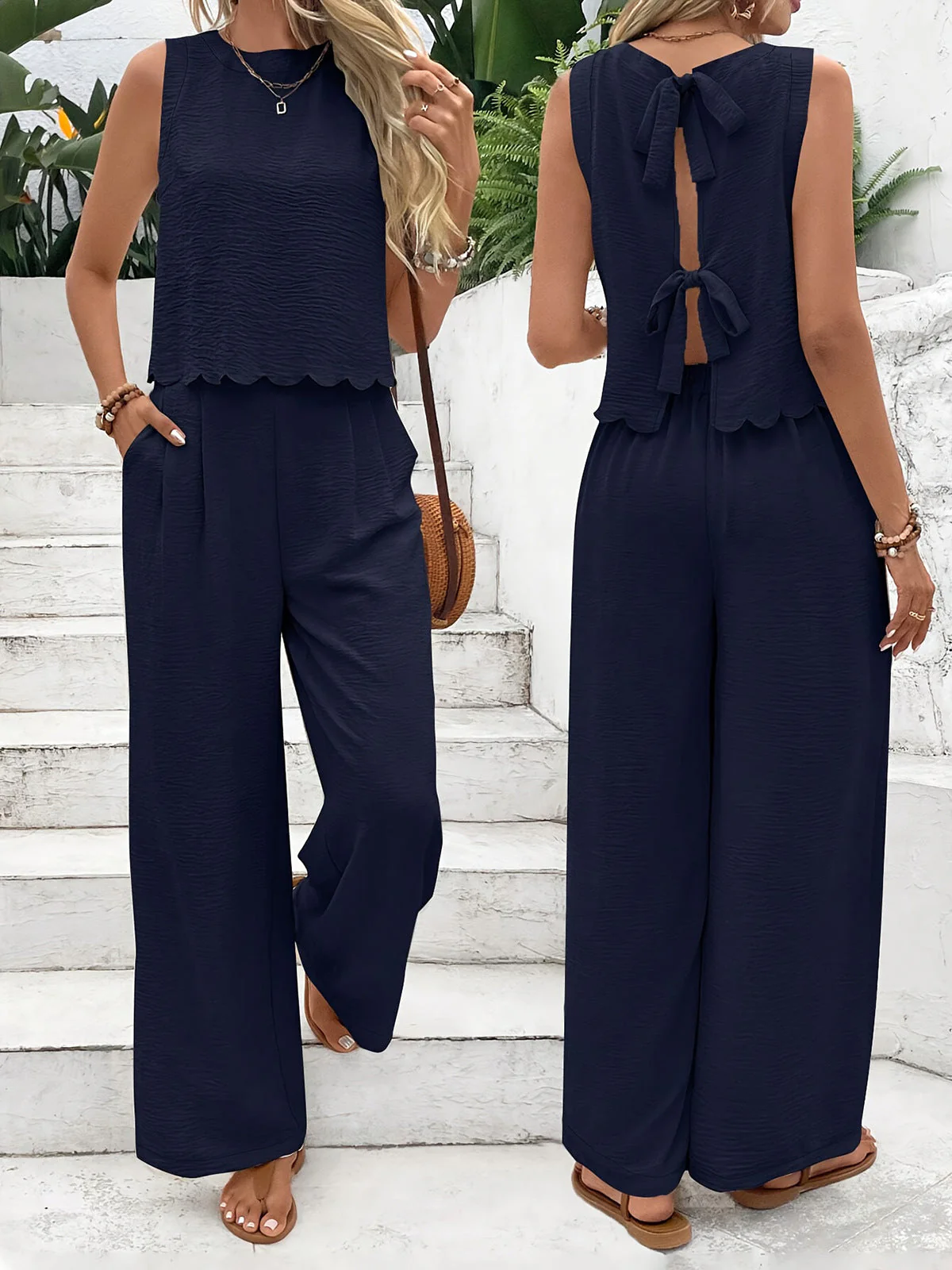Women's Co-ord Set – Breathable Fabric – Wide Legs – Sleeveless Top – Relaxed Fit - Image 9