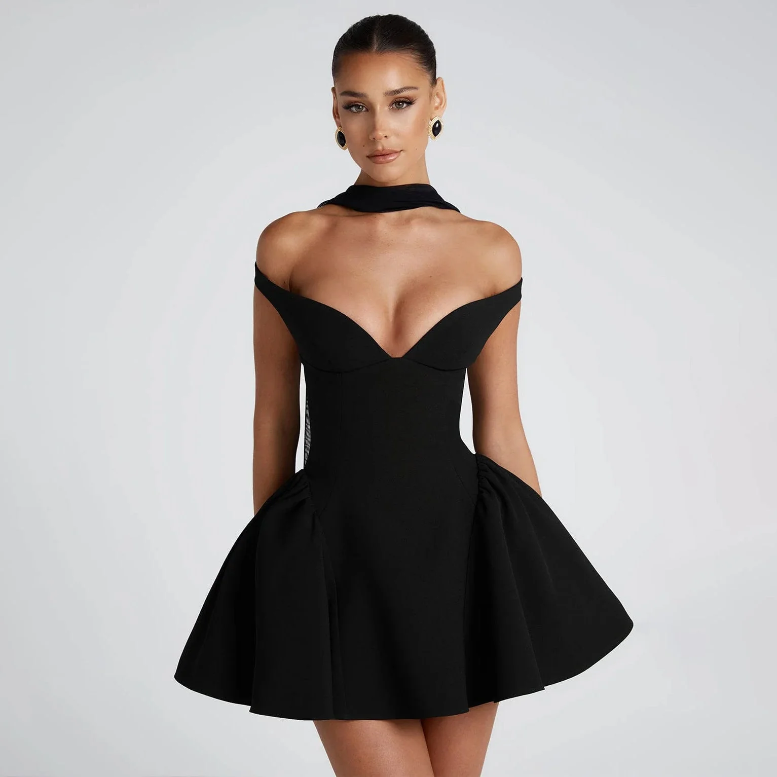 Ladies Cocktail Dress – Slim Fit – Silky-Soft – Deep V-Neck – Off Shoulder – Open Back - Image 3