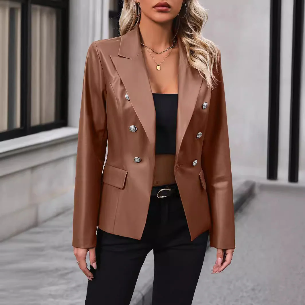 Women's Blazer – Tailored Double-Breasted – Satin Look – Flap Pockets – Formal Style - Image 2
