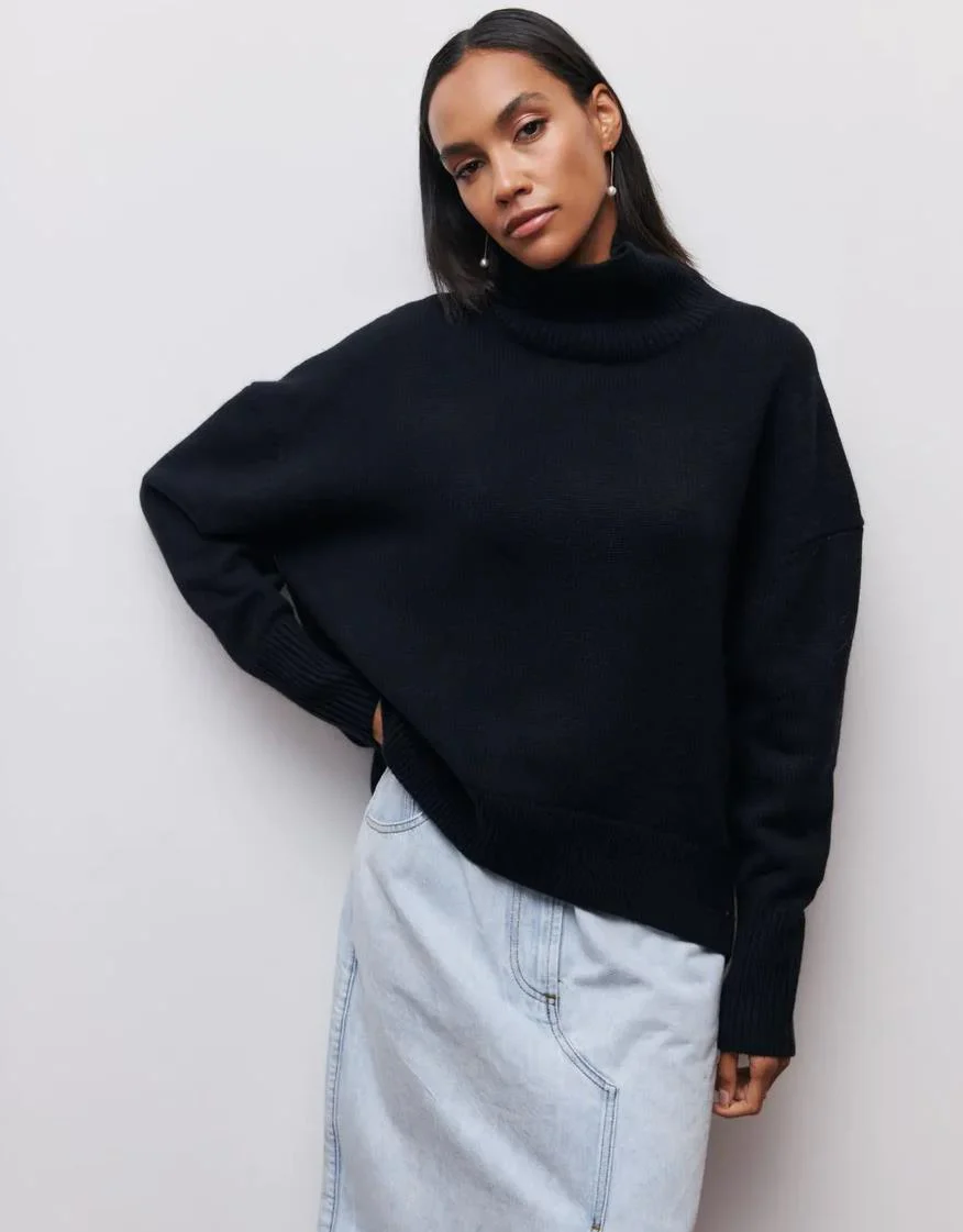 Women's Turtleneck – Oversized Fit – Soft Knit – Ribbed Edges - Image 3